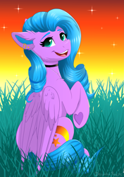 Size: 2463x3500 | Tagged: safe, artist:monsoonvisionz, imported from derpibooru, oc, oc only, oc:evening skye, pegasus, pony, grass, pegasus oc, solo, wings