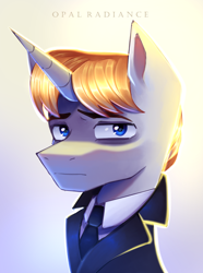 Size: 2228x3000 | Tagged: safe, artist:opal_radiance, imported from derpibooru, oc, oc only, pony, unicorn, gradient background, horn, solo, tired