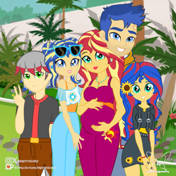 Size: 1491x1498 | Tagged: safe, artist:gisbelleart, imported from derpibooru, flash sentry, equestria girls, family, pregnant