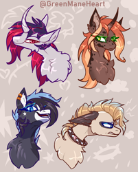 Size: 1680x2088 | Tagged: safe, artist:greenmaneheart, imported from derpibooru, oc, oc only, oc:chaz, oc:nocti, oc:sherbet, oc:tiger lily, pony, unicorn, horn, unicorn oc