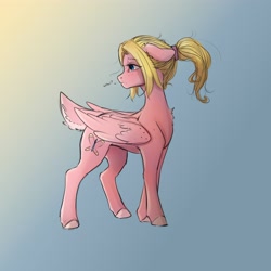 Size: 4000x4000 | Tagged: safe, artist:miokomata, imported from derpibooru, oc, oc only, oc:mio, pegasus, pony, deer tail, female, floppy ears, freckles, gradient background, mare, ponytail, solo, tail, turned head