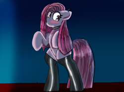 Size: 2700x2000 | Tagged: safe, artist:psychotix, imported from derpibooru, pinkie pie, earth pony, pony, bipedal, blushing, choker, clothes, ear piercing, human shoulders, kinkamena, latex, latex socks, looking at you, piercing, pinkamena diane pie, socks, standing on two hooves