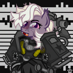 Size: 1024x1024 | Tagged: safe, artist:devorierdeos, imported from derpibooru, oc, oc only, oc:rouge cola, bat pony, pony, fallout equestria, armor, armored pony, bust, portrait, power armor, solo