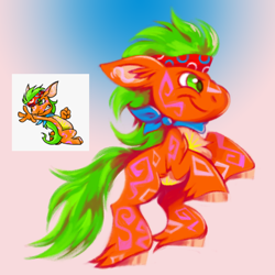 Size: 900x900 | Tagged: safe, artist:msponies, imported from derpibooru, earth pony, pony, bandana, gradient background, kyrii, neopets, ponified, rearing