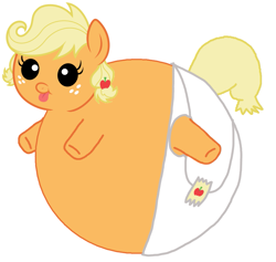 Size: 1057x1004 | Tagged: safe, imported from derpibooru, applejack, earth pony, pony, :p, appleblimp, baby, babyjack, circle tool, diaper, female, fetish, foal, inflation, simple background, smiling, solo, spherical inflation, tongue out, wat, white background, younger