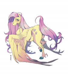 Size: 1944x2147 | Tagged: safe, artist:cheekyposelenets, imported from derpibooru, fluttershy, pony, butt, female, hoers, looking at you, plot, simple background, solo, spread wings, wings