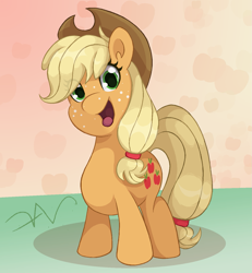 Size: 1385x1500 | Tagged: safe, artist:swasfews, imported from derpibooru, applejack, earth pony, pony, eye clipping through hair, hat, looking at you, open mouth, open smile, simple background, smiling, solo