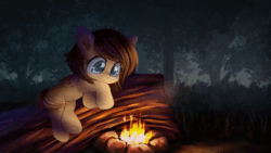 Size: 1920x1080 | Tagged: safe, artist:darkstylerz, imported from derpibooru, oc, oc:frozen spirit, pony, animated, campfire, commission, cute, female, filly, foal, forest, nature, tree, webm, wind