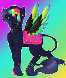 Size: 868x1019 | Tagged: safe, artist:dj axel, imported from derpibooru, oc, oc only, oc:dj axel neon, horse, pony, g5, gradient background, male, not pony related, pony oc, ponysona, pose, rainbow gradient, solo, spoilers for another series, stallion, stars, wild manes