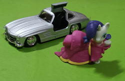 Size: 1107x722 | Tagged: safe, artist:dingopatagonico, imported from derpibooru, rarity, unicorn, car, horn, mercedes-benz, mercedes-benz 300sl, photo, solo