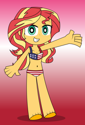 Size: 3000x4434 | Tagged: safe, artist:keronianniroro, imported from derpibooru, sunset shimmer, human, equestria girls, 4th of july, clothes, gradient background, holiday, looking at you, solo, swimsuit, vector