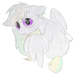 Size: 2500x2500 | Tagged: safe, artist:ponkus, imported from derpibooru, oc, oc only, oc:odd inks, pegasus, pony, female, floppy ears, looking back, mare, sad, sad pony, simple background, sitting, solo, white background, wings