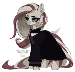 Size: 3366x3251 | Tagged: safe, artist:flutterbutt, imported from derpibooru, oc, oc only, clothes, dress, gift art, goth, simple background, solo, white background