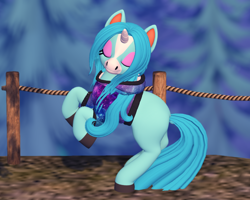 Size: 1262x1009 | Tagged: safe, artist:mosssong, imported from derpibooru, pony, unicorn, 3d, animal crossing, clothes, crossover, eyes closed, eyeshadow, femboy, hoodie, horn, julian (animal crossing), makeup, male, open pony, ponified, rearing, second life, solo, stallion