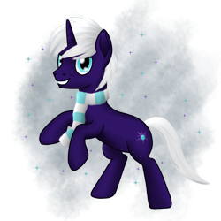 Size: 2048x2048 | Tagged: safe, artist:quantum infinitely, imported from derpibooru, oc, oc only, oc:night blaze, pony, unicorn, clothes, cyan eyes, grin, horn, male, male oc, purple coat, scarf, simple background, smiling, solo, stallion, striped scarf, transparent background, white mane