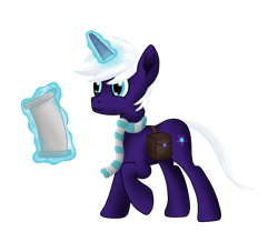 Size: 2448x2048 | Tagged: safe, artist:quantum infinitely, imported from derpibooru, oc, oc only, oc:night blaze, pony, unicorn, backpack, bag, clothes, cyan eyes, horn, magic, male, male oc, purple coat, saddle bag, scarf, simple background, solo, stallion, striped scarf, telekinesis, transparent background, white mane