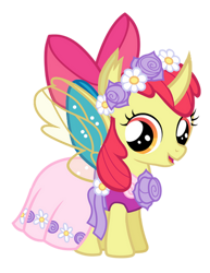 Size: 374x484 | Tagged: safe, artist:arkogon, imported from derpibooru, apple bloom, changeling, apple bloom's bow, bow, changelingified, clothes, dress, female, filly, flower filly, flower girl, flower girl dress, foal, hair bow, simple background, smiling, solo, species swap, transparent background, vector