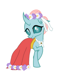 Size: 375x467 | Tagged: safe, artist:arkogon, imported from derpibooru, ocellus, changeling, clothes, dress, female, floral head wreath, flower, flower girl, flower girl dress, shy, simple background, smiling, solo, transparent background, vector