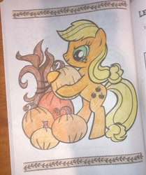 Size: 750x895 | Tagged: safe, artist:lullapiies, imported from derpibooru, applejack, pony, coloring page, pumpkin, solo, traditional art