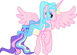 Size: 9320x6618 | Tagged: safe, artist:shootingstarsentry, imported from derpibooru, oc, oc only, oc:vega, alicorn, pony, absurd resolution, alicorn oc, base used, blue eyes, blue eyeshadow, blue mane, eyelashes, eyeshadow, female, female oc, flowing mane, flowing tail, horn, large wings, lidded eyes, long horn, long legs, long mane, long tail, looking down, makeup, mare, mare oc, multicolored mane, multicolored tail, pink coat, profile, purple tail, show accurate, simple background, slender, smiling, solo, spread wings, tail, thin, transparent background, vector, wavy mane, wavy tail, wings