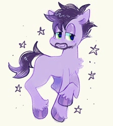 Size: 1171x1314 | Tagged: safe, artist:plushiecore, imported from derpibooru, oc, oc only, earth pony, pony, green eyes, male, purple hair, purple mane, simple background, stallion