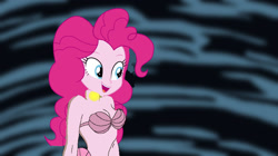 Size: 1280x718 | Tagged: safe, artist:catoon28, imported from twibooru, pinkie pie, mermaid, equestria girls, 1000 hours in ms paint, bra, breasts, cleavage, clothes, crossover, happy, image, mermaidized, needs more jpeg, now sing, seashell bra, species swap, the little mermaid, underwear, voice