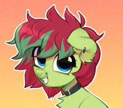 Size: 1396x1236 | Tagged: safe, artist:vensual99, imported from derpibooru, oc, oc only, earth pony, pony, bust, chest fluff, choker, ear fluff, ear piercing, earring, gradient background, jewelry, piercing