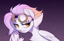 Size: 2370x1535 | Tagged: safe, artist:vensual99, imported from derpibooru, oc, oc only, pegasus, pony, chest fluff, female, goggles, goggles on head, gradient background, mare, solo