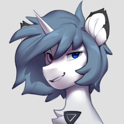 Size: 1280x1276 | Tagged: safe, artist:vensual99, imported from derpibooru, oc, oc only, pony, unicorn, chest fluff, gray background, heterochromia, horn, male, simple background, solo, stallion