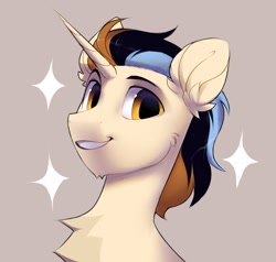 Size: 1516x1444 | Tagged: safe, artist:vensual99, imported from derpibooru, oc, oc only, pony, unicorn, brown background, bust, chest fluff, horn, male, simple background, solo, stallion