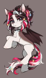 Size: 1077x1803 | Tagged: safe, artist:vensual99, imported from derpibooru, oc, oc only, bat pony, pony, chest fluff, choker, ear piercing, earring, female, fetlock tuft, jewelry, mare, piercing, simple background, solo