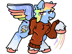 Size: 2732x2048 | Tagged: safe, alternate version, artist:felixmcfurry, imported from derpibooru, rainbow dash, pegasus, pony, clothes, cutie mark, digital art, face tattoo, jumper, looking at you, no tail, raised hoof, redesign, short hair, short mane, simple background, smiling, smiling at you, smirk, solo, tattoo, transparent background, unshorn fetlocks