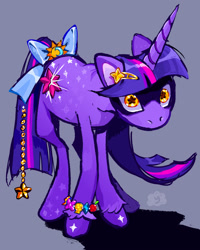 Size: 2000x2500 | Tagged: safe, artist:cracklewink, imported from derpibooru, twilight sparkle, pony, unicorn, alternate accessories, alternate cutie mark, alternate eye color, antagonist, bad end, bangs, blue bow, bow, bracelet, brown pupils, coat markings, colored pinnae, colored pupils, element of generosity, element of honesty, element of kindness, element of laughter, element of loyalty, element of magic, elements of harmony, evil twilight, female, friendship bracelet, glowing, glowing eyes, golden eyes, gray background, hair accessory, hairclip, high res, horn, implied applejack, implied fluttershy, implied pinkie pie, implied princess celestia, implied princess luna, implied rainbow dash, implied rarity, jewelry, lanky, leaning forward, leg markings, long horn, long legs, long mane, long tail, looking at you, mane accessory, mare, no mouth, purple coat, shadow, shiny mane, signature, simple background, skinny, solo, star hairpin, star mark, staring into your soul, starry coat, starry eyes, starry legs, stars, straight mane, straight tail, tail, tail accessory, tail bow, tall, thin, this did not end well, three toned mane, three toned tail, unicorn horn, unicorn twilight, unshorn fetlocks, wall of tags, wingding eyes, yellow eyes