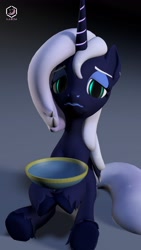 Size: 2304x4096 | Tagged: safe, artist:lucy-moon, oc, oc only, oc:lucy moon, pony, 3d, bowl, female, looking at you, mare, sad