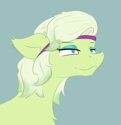 Size: 2062x2118 | Tagged: safe, artist:ollie sketchess, imported from derpibooru, earth pony, pony, female, floppy ears, g5, headband, lidded eyes, mare, minty (g5), simple background, smiling, solo