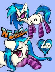 Size: 1583x2048 | Tagged: safe, artist:pineappleartz, imported from derpibooru, dj pon-3, vinyl scratch, pony, unicorn, alternate hairstyle, butt, clothes, floppy ears, heart, horn, looking at you, plot, smiling, socks, striped socks, sunglasses