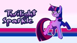 Size: 1920x1080 | Tagged: safe, artist:doggoisadummy, imported from derpibooru, twilight sparkle, pony, unicorn, bilight sparkle, bisexual, bisexual pride flag, female, mare, pride, pride flag, solo, unicorn twilight