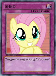 Size: 512x692 | Tagged: safe, artist:trrrebleee, imported from derpibooru, fluttershy, pegasus, .mov, shed.mov, card, card game, meme, yu-gi-oh!, yugioh card