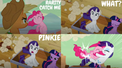 Size: 1280x720 | Tagged: safe, edit, edited screencap, editor:quoterific, imported from derpibooru, screencap, applejack, pinkie pie, rarity, twilight sparkle, earth pony, pony, unicorn, season 2, the last roundup, female, mare, rarity catch me, unicorn twilight