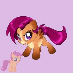 Size: 2048x2048 | Tagged: safe, artist:gigikittydays, imported from derpibooru, scootaloo, cute, cutealoo, purple background, simple background