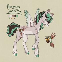 Size: 1920x1920 | Tagged: safe, artist:ciitrus--fruitz, imported from derpibooru, oc, oc only, oc:hummingdancer, pegasus, pony, colored wings, feathered fetlocks, male, multicolored hair, multicolored wings, pegasus oc, reference sheet, short mane, simple background, solo, spots, unshorn fetlocks, wings