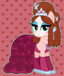 Size: 1470x1748 | Tagged: safe, artist:queertrixie, imported from derpibooru, earth pony, pony, chappell roan, clothes, dress, eyeshadow, female, jewelry, makeup, mare, outline, ponified, shoes, simple background, socks, solo, stockings, thigh highs, tiara, watermark