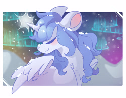 Size: 5073x3973 | Tagged: safe, artist:cutepencilcase, imported from derpibooru, oc, oc only, alicorn, pony, alicorn oc, aurora borealis, horn, mountain, snow, solo, wings