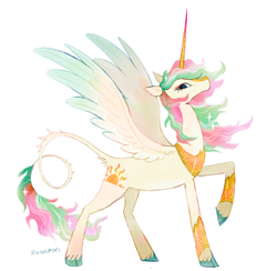 Size: 2048x1995 | Tagged: safe, artist:lutraviolet, imported from derpibooru, princess celestia, pony, alternate design, leonine tail, simple background, solo, tail, white background