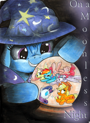 Size: 638x874 | Tagged: safe, artist:kittyhawk-contrail, imported from derpibooru, applejack, fluttershy, pinkie pie, rainbow dash, rarity, trixie, twilight sparkle, alicorn, earth pony, pegasus, pony, unicorn, fanfic, fanfic art, fanfic cover, horn, mane six, twilight sparkle (alicorn)