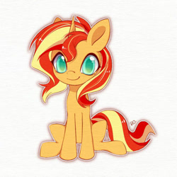 Size: 750x750 | Tagged: safe, artist:helomer0127, imported from derpibooru, sunset shimmer, pony, unicorn, cute, female, horn, looking at you, mare, shimmerbetes, sitting, smiling, smiling at you, solo