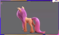 Size: 919x552 | Tagged: safe, imported from derpibooru, fluttershy, pony, unicorn, 3d, 3d model, butt, concept art, g5, g5 concept leaks, horn, plot, race swap, rear view, solo, unicorn fluttershy