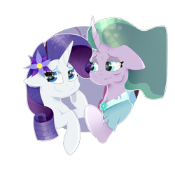 Size: 2000x2000 | Tagged: safe, artist:kathepart, imported from derpibooru, mistmane, rarity, unicorn, accessory, clothes, duo, duo female, female, horn, simple background, transparent background