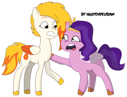 Size: 9889x7578 | Tagged: safe, artist:nguyendeliriam, imported from derpibooru, pipp petals, pegasus, pony, duo, duo female, female, flare (g5), g5, mare, my little pony: tell your tale, pipp is short, shaking, simple background, transparent background, white background