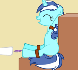 Size: 689x623 | Tagged: safe, artist:ponytickles, imported from twibooru, oc, oc only, oc:ponytickles, pony, unicorn, pony creator, feather, female, hoof tickling, hooves, horn, image, laughing, png, tickling, tied hooves, tied to chair, unicorn oc